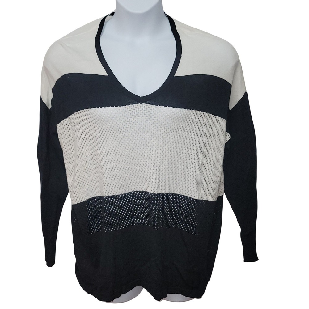 NWT Lane Bryant Color Block Black/White Knit/Mesh V-Neck Sweater 18/20 Chic Y2K - Picture 2 of 7
